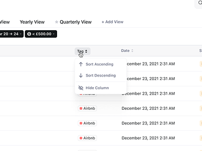 Table Actions/Filter app clean dashboard data data heavy drawer dropdown filter ui fintory responsive search select sorting table ui user interface ux view option