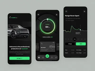 Scanner Cars mobile app animation app car design diagnostic flat flow home ios layo mobile motion graphics navbar scanning splash statistics studio ui ux