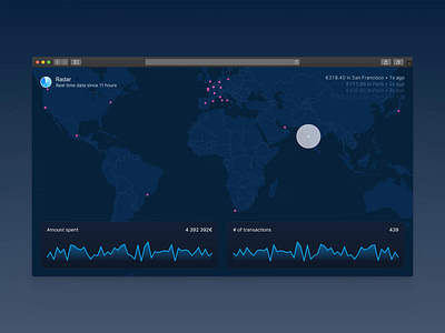 Spendesk Radar: Realtime map of transactions bank banking dark ui data datavisualization dataviz interface maps money stats ui user inteface