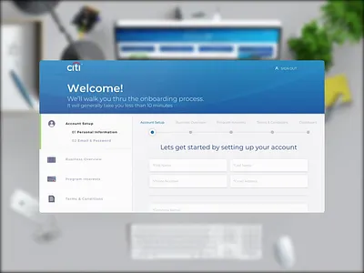 Account Setup for PLCC Merchant Onboarding bank banking desktop application financial services flinto interaction design onboarding plcc private label credit card product design prototype animation sign up sketch ui ux ui design