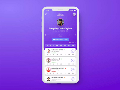 Yahoo! Fantasy Hockey for iOS app button color design fantasy gradient hockey interaction interaction design ios iphone 11 mobile app motion product design sports ui user interface ux