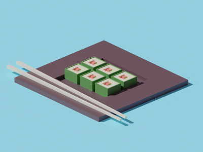 Sushi 3d blender illustration isometric sushi