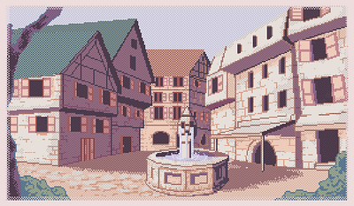 PC-98 style pixel art game town square aseprite game pixel art