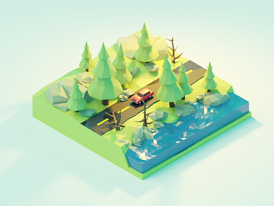 Forest Road 3d blender forest illustration isometric lowpoly