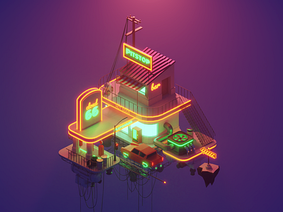 Cloud 66 3d blender cyberpunk illustration isometric lowpoly neon