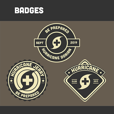 Hurricare Badges adobe adobe live adobe stock badge badge design badges brand branding clites design graphic health hurricane hurricare live patch shield visual wilderness xd