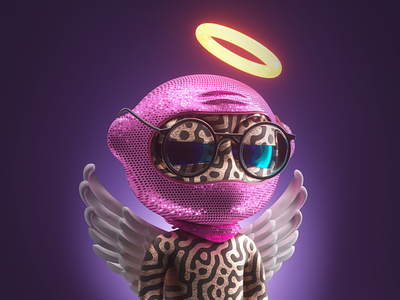 AngelBlock NFT - Mint Date 3d angelblock balaclava character collectible collection crypto cryptocurrency defi ethereum holo madebyproperly mask nft pink properly purple thief