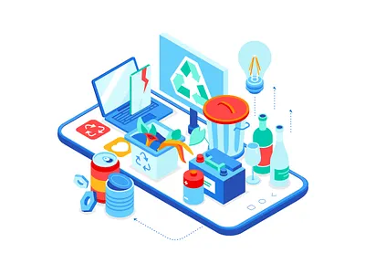 Recycling isometric illustration banner design ecology environment flat design illustration isometric isometry recycling style vector waste sorting