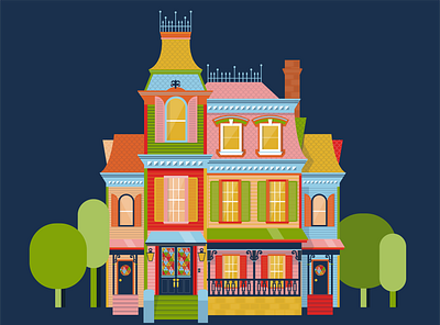 Victorian House Illustration colorful design details handmade house house illustration illustration vector victorian