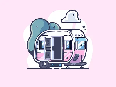 Camper adobe art camping cartoon clean color creative designer dribbble flat graphic graphic design illustration illustrator modern portfolio retro shot simple