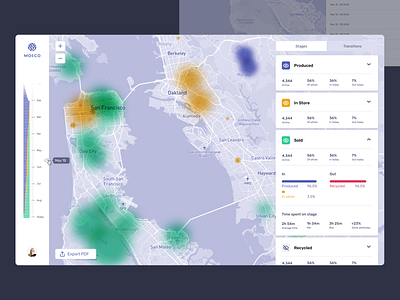 Logistics dashboard analysis analytics dashboard dashboard heatmap internet of things iot map moeco saas sensors stages