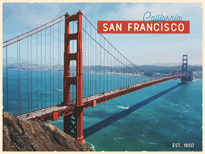 Infogravy | Postcard Weekly Warm-Up americana california dribbbleweeklywarmup golden gate bridge illustration postcard postcard design retro san francisco travel united states vintage