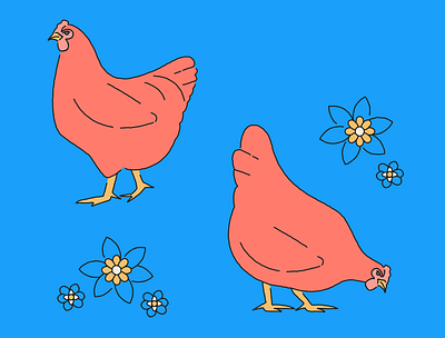 Chicken animal art bird chicken design flat flowers hens illustration line illustration plant spring vector