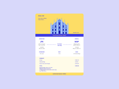 Daily UI #017 - Email Receipt branding color dailyui delightful design email receipt figma flight booking illustration milano travel ui visual design