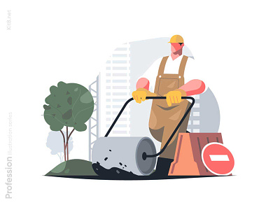 Worker using road roller illustration character flat illustration kit8 man road roller using vector worker