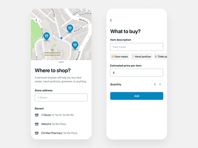 Personal shopper delivery app clean coronavirus delivery flat grocery interface logistics minimal mobile outbreak shopper ui ux