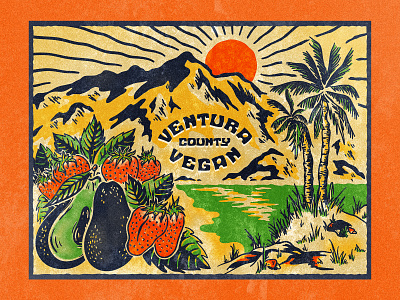 Ventura Vegan Alternate Colors avocado beach california coast matchbook mountains ocean palmtree reflection retro strawberry sunset vegan vintage