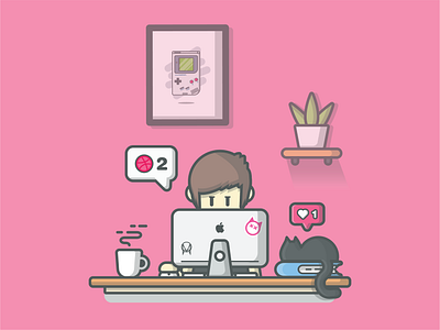 Two dribbble Invitation 😹🤞 book cat coffee computer cute designer dribbbble dribbble icon illustration invitation invite kitten laptop logo pet programmer technology workdesk workspace