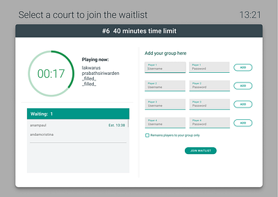 Badminton group signup screen design experience flat ui ux