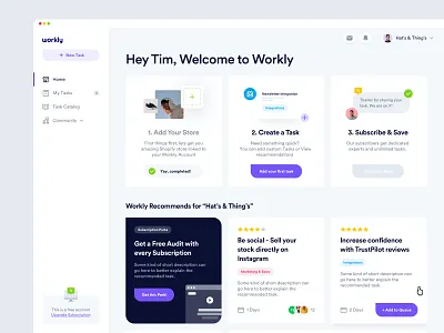 Workly - Dashboard analysis app cards dashboard design design system desktop information interface product design research shopify task manager ui ui kit user experience user inteface ux web web design