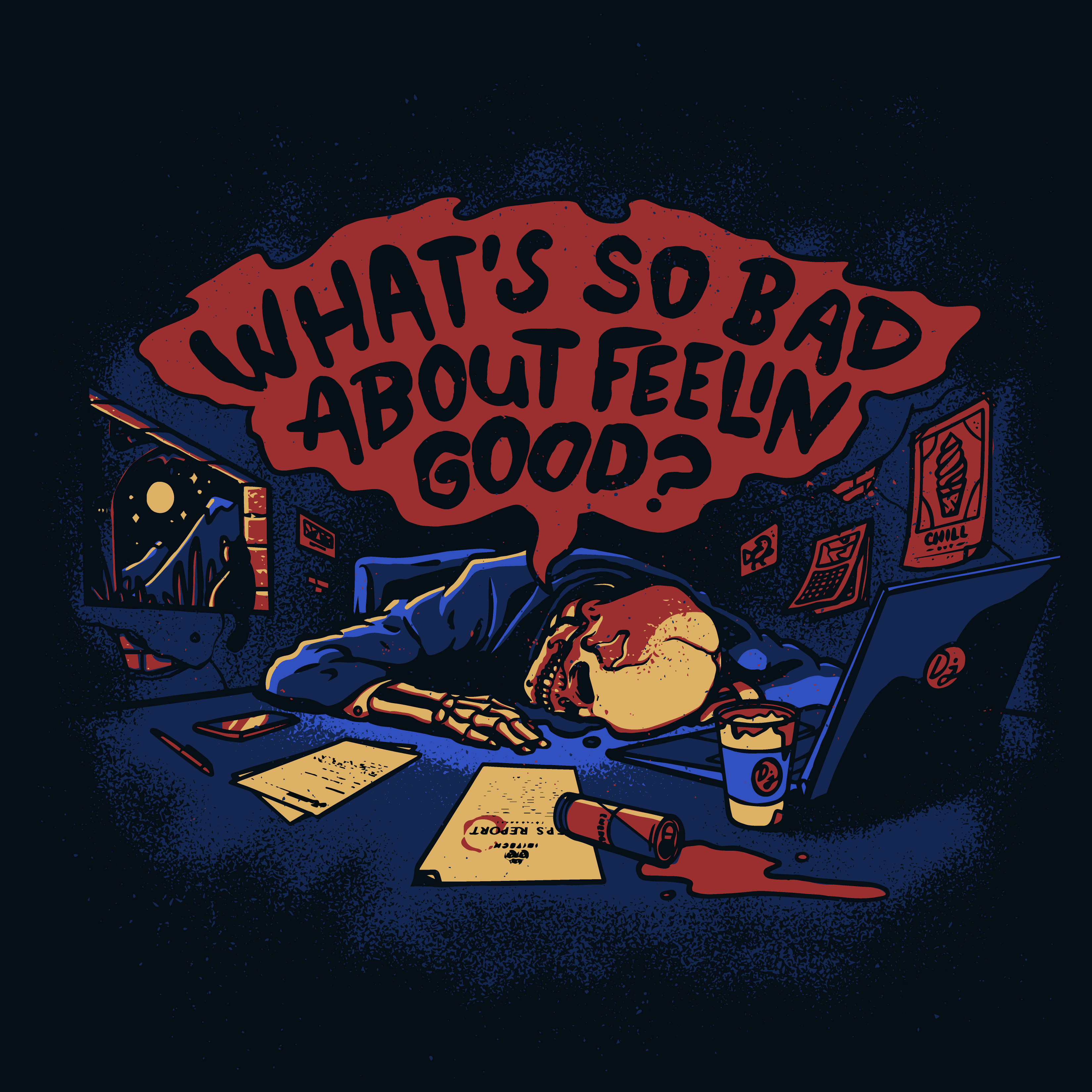 Deskjobs - Illustration art band branding desk deskjobs emo illustration indie laptop lettering merchandise music office procreate punk skeleton skull typography