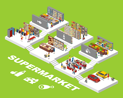 Supermarket 2.5d illustration isometric template vector