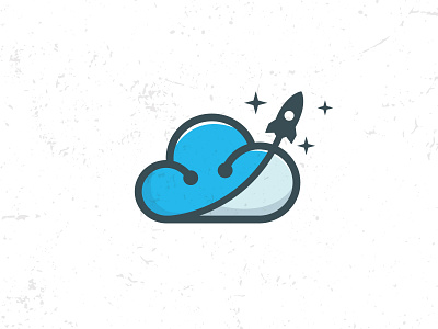 Flat cloud logo blue brand cloud cloud app cloud hosting cloud storage cloudlogo clouds flat illustration flatdesign logo design logodesign rocket rocketlogo sky stars