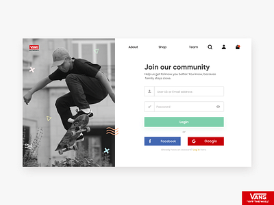 Vans Login Page adobe xd application ui conceptual login design login page shopping website ui design uidesign uiux user interface design userface design vans webdesign website concept website design