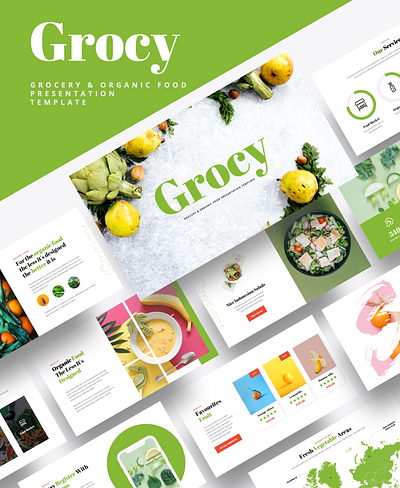 Grocy – Grocery & Organic Food Powerpoint Template basket buying diet food fresh fruit fruit powerpoint green groceries grocery healthy market nutrition organic organic food store supermarket tomato vegetable