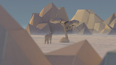 Low Poly 3D Lion in the desert 3d desert lion low poly lowpoly paper art papercraft papercut tree