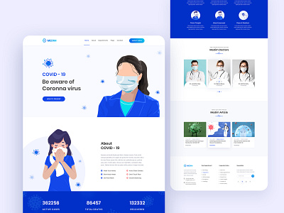 Coronavirus (COVID-19) Medical Prevention & Health Landing Page awareness clean corona coronavirus covid 19 creative design disease health illustration landing page medical modern ncov 2019 prevention typography ui ux vector web website