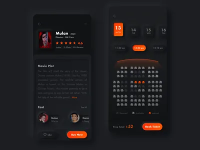 Movie App-2 dark mobile movie neumorphism simple ticket booking ui ui design uiux