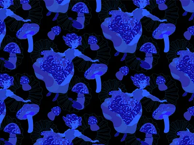 Amanita muscaria pattern 2020 adobe illustrator art blue flat fluid girl illustration mushroom night vector wavy