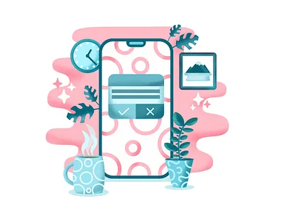 Yes or No blue branding clock coffee illustration iphine iphone notification onboarding onboarding ui pink popup tea typography ui ui design uidesign uiux vector