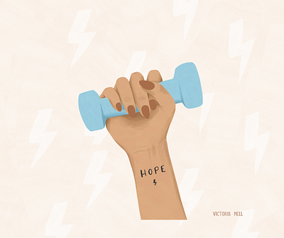 Hope Power adobe fresco digital digital painting dumbell hope illustration illustration art ipadpro lifestyle illustration power tattoo woman