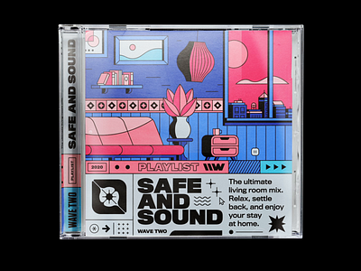 Safe & Sound bashbashwaves cd cover chill chilling city clouds digipack digital illustration illustration living room playlist relax rhox sofa spotify window