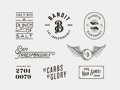 Bandit icons roundup burger burger joint burgers carbs donut donuts doughnut doughnuts fast food food fries grit icon iconography lettering pattern texture vector wings