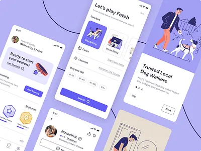 Fetch Dog Walking App branding dog walking product ui ux