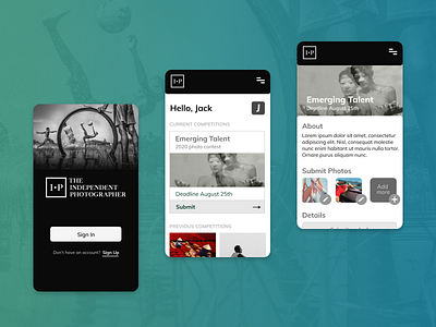 Conceptual Photography Competition App Redesign competition design mobile mobile app mobile app design mobile design mobile ui photography photography app sign in sign up ui submission ui