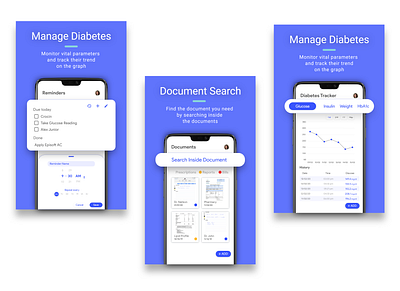 LexHeal Play Store Profile Designs (Diabetes Profile) adobe xd branding design lexheal playstore ui