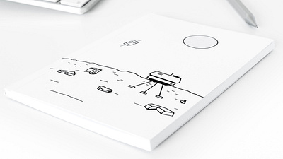 Minimal Notebook, Sketchbook black and white clean drawing flat illustration landed machine mars minimal moon notebook paper planet satellite simple sketchbook space spaceship surface vector