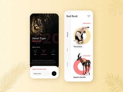 Red Book Catalog animal animals app book colour design filter gazelle mobile red redbook redesign spekes tab tabs tamandua tiger ui ux wild