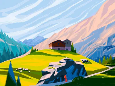 Pennine Alps Illustration alps creative illustration design design studio digital art digital illustration digital painting graphic design hiking house illustration illustration art illustrations illustrator landscape landscape illustration mountains nature nature illustration spring