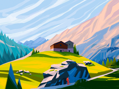 Pennine Alps Illustration alps creative illustration design design studio digital art digital illustration digital painting graphic design hiking house illustration illustration art illustrations illustrator landscape landscape illustration mountains nature nature illustration spring