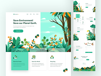 Save Nature Landing Page clean colorful corona update coronarender coronavirus covid 19 environment homepage illustration landing page nature concept planet ui design uiux ux design vector web website website design