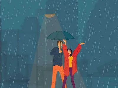 Rainy day boy calendar design enjoy the moment enjoying girl handsome illustration illustration art illustrator rain rainy umbrella