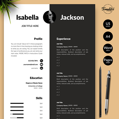 Modern Resume for Word & Pages “Isabella Jackson” 1 page resume 2 page resume 3 page resume contemporary cv cv for pages cv for word cv template executive resume management resume manager resume modern cv modern resume professional resume resume for word resume template resume template word resume with picture