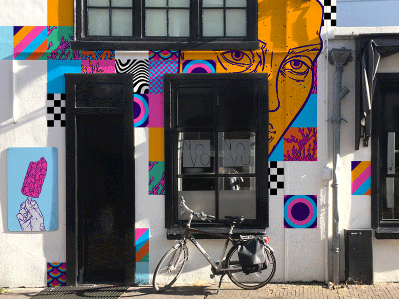 Den Hague street art animation 2d bizarre city city illustration colorful colors face festival gif animated illustration art mixed media patterns people illustration pixel art pop culture street street art streetart town wall art