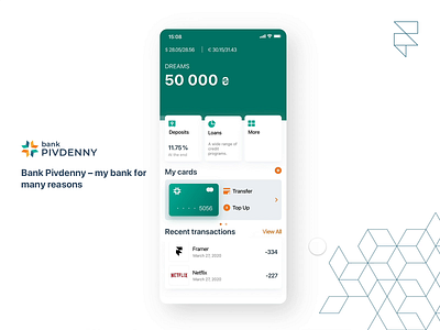 Dashboard | Bank Pivdenny | Redesign app bank concept dashboard design fintech framer interaction interection ios mobile mobile app design product product design prototype prototype animation redesign redesign concept ui ux