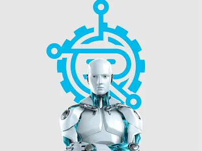 the letter R uses a robot design logo robot technology